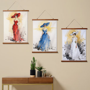 Tapisserie Suspendue Élégance Intemporelle – Portrait de Femme Abstrait