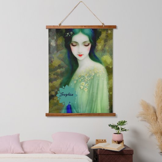 Tapisserie Suspendue Élégant Imaginaire Portrait femme en vert et bleu (Chambre à coucher)