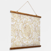 Tapisserie Suspendue Élégant Mandala Floral Or Blanc (Angulaire)