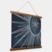 Tapisserie Suspendue Elégant Silver Sun Moon Doodle Mandala Blue Design (Angulaire)