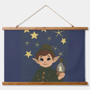 Tapisserie Suspendue Elfe de Noël Nuit Étoilée