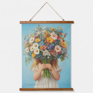 Tapisserie Suspendue Enfant tenant un bouquet Fleur sauvage luxuriant