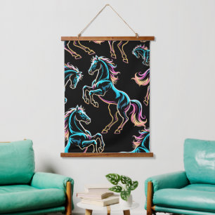 Tapisserie Suspendue Enseigne au néon Cheval Style Rétro Glitch