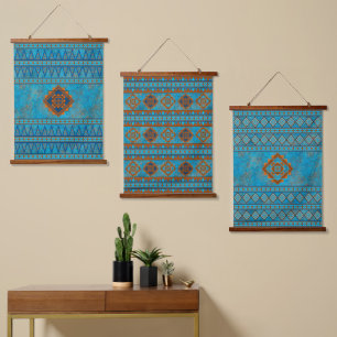 Tapisserie Suspendue Ensemble Géométrique Turquoise de Sommets de Monta