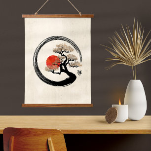 Tapisserie Suspendue Enso Circle et Bonsai Tree sur toile
