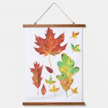 Érable rouge et feuilles de chêne doré Aquarelle d