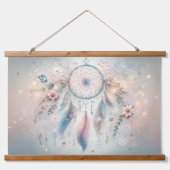 Tapisserie Suspendue Ethereal Dreamcatcher avec plumes & fleurs (Recto)