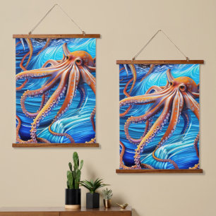 Tapisserie Suspendue Expressionnisme majestueux Octopus Blue Ocean Wave