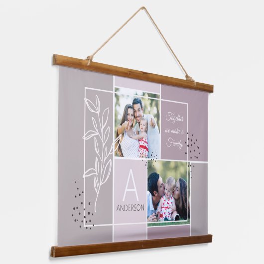 Tapisserie Suspendue FAMILLE 2 Photo Collage Script Citation moderne (Angulaire)