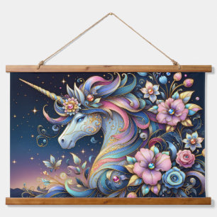 Tapisserie Suspendue Fantaisie de nuit de licorne florale