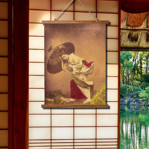 Tapisserie Suspendue Femme japonaise vintage dans le vent