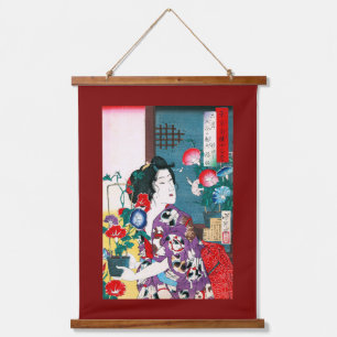 Tapisserie Suspendue Femme portant en kimono à motif de chat, Yoshitosh