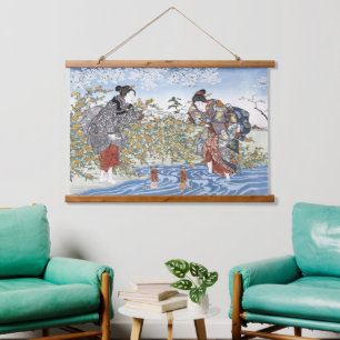 Tapisserie Suspendue Femmes de l'ère Edo Ukiyo-e Rivière bleue Fleurs j