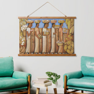 Tapisserie Suspendue Femmes Indigènes Mexicaines Art Déco Tons Terreux