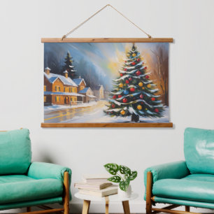 Tapisserie Suspendue Festif Cabine neige avec sapin de Noël
