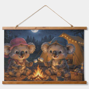 Tapisserie Suspendue Feu de camp de koalas sous une pleine lune