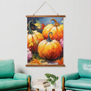 Tapisserie Suspendue Feuilles d'automne rustiques Citrouilles colorées