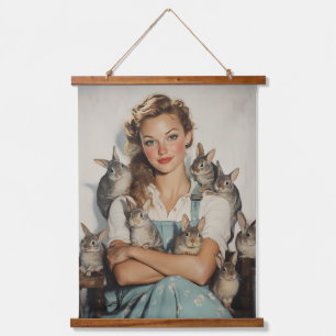Tapisserie Suspendue Fille entourée de lapins