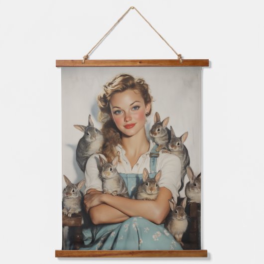 Tapisserie Suspendue Fille entourée de lapins (Recto)