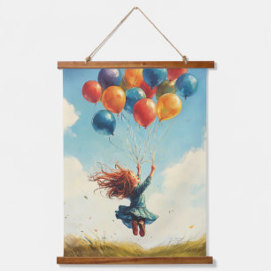 Tapisserie Suspendue Fille flottante avec ballons