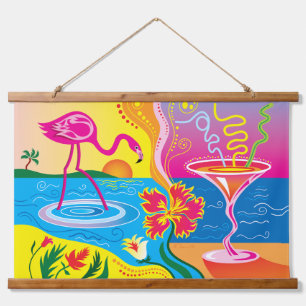 Tapisserie Suspendue Flamant rose et cocktail d'été