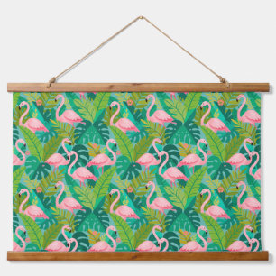 Tapisserie Suspendue Flamants roses tropicaux Feuillage de la jungle