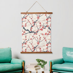 Tapisserie Suspendue Fleur de prunier rouge corail japonais Motif de va