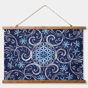 Tapisserie Suspendue Fleur de vie Mandala - Bleu Argent