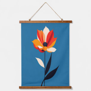 Tapisserie Suspendue Fleur minimaliste vibrante sur l'art bleu
