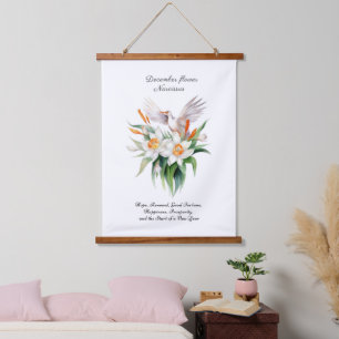 Tapisserie Suspendue Fleur Narcisse de décembre avec oiseaux floraux
