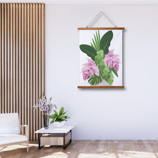 Tapisserie Suspendue Fleur rose de Medinilla tropicale sur blanc