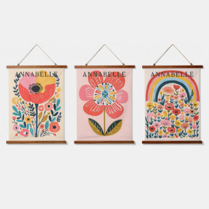 Tapisserie Suspendue Fleurs Boho Illustrations Mignonnes Prénoms
