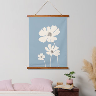 Tapisserie Suspendue Fleurs Cosmos Silhouettes Mur Floral Moderne