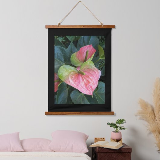 Tapisserie Suspendue Fleurs d'anthurium rose avec bordure noire (Chambre à coucher)