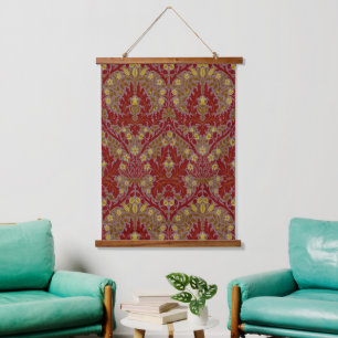 Tapisserie Suspendue Fleurs d'Automne Vintage Rouge Or William Morris
