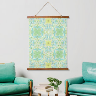 Tapisserie Suspendue Fleurs de jardin rétro en vert et jaune