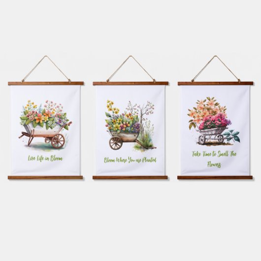 Tapisserie Suspendue Fleurs de Pêche Rose Jaune Roue Barils (Tripler)