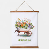 Tapisserie Suspendue Fleurs de Pêche Rose Jaune Roue Barils (Recto)