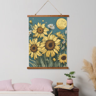 Tapisserie Suspendue Fleurs de soleil en Pleine lune Van Gogh Style Flo