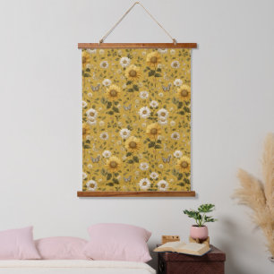 Tapisserie Suspendue Fleurs de soleil et papillons sur Arrière - plan j