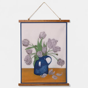 Tapisserie Suspendue Fleurs de tulipes violettes dans Vase Art Vintage