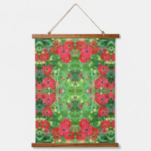 Tapisserie Suspendue Fleurs de Zinnia Rouge qui se Fanent Motif Abstrai