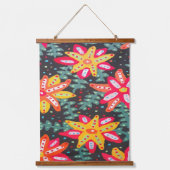 Tapisserie Suspendue Fleurs jaunes et orange en gras Noir (Recto)