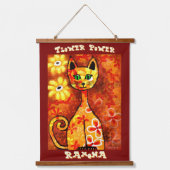 Tapisserie Suspendue Flower Power Retro Whimsical Cat Personalized (Recto)