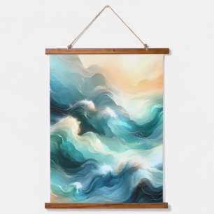 Tapisserie Suspendue Flux d'océan doré Vagues abstraites
