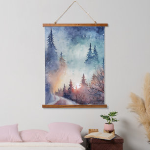 Tapisserie Suspendue Forêt d'hiver Serene Peinture d'aquarelle Nature