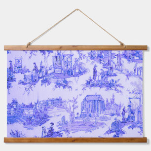 Tapisserie Suspendue Français Bleu Blanc Toile Chinoiserie Style Rustiq