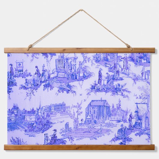 Tapisserie Suspendue Français Bleu Blanc Toile Chinoiserie Style Rustiq (Devant)