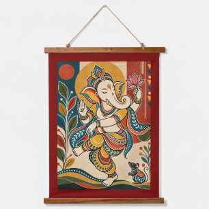 Tapisserie Suspendue Ganesha dansant coloré - Art folklorique tribal in