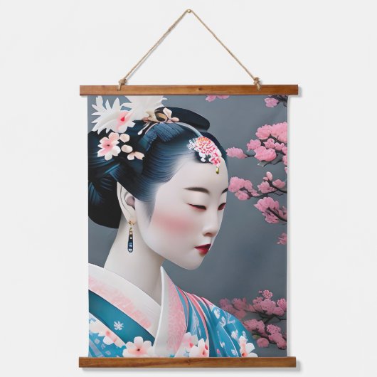 Tapisserie Suspendue Geisha Japonais Dans Un Jardin En Fleurs De Cerisi (Recto)
